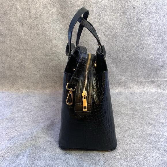 NWT A New Day Black Vegan Leather Handbag, Faux Crocodile Purse Adjustable - Picture 2 of 14